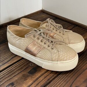 Superga 2790 Platform Cream and Rose Gold Snakeskin Sneakers